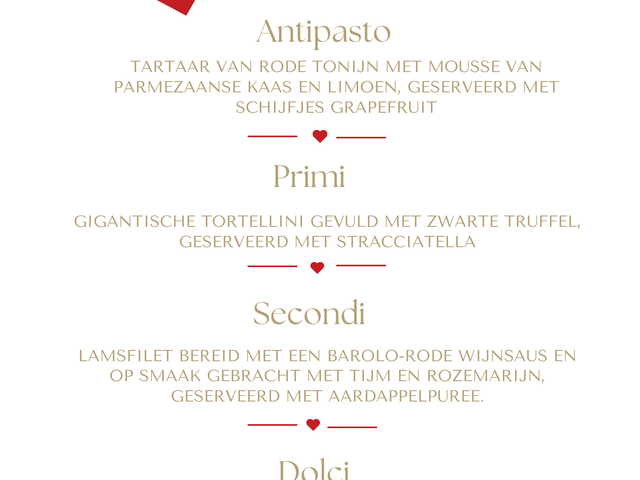 Ristorante Cinque terre Tongeren Menu Saint-Valentin